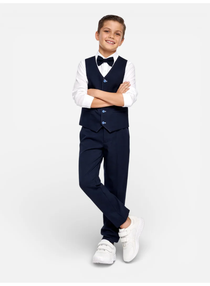 victor and jane Navy Waistcoat, Shirt, Trousers & Bow Tie Set (3 Years–8 Years)